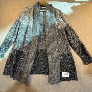 Charter Club Womens XL Black White Marled Knit Shawl Collar Open Front Cardigan